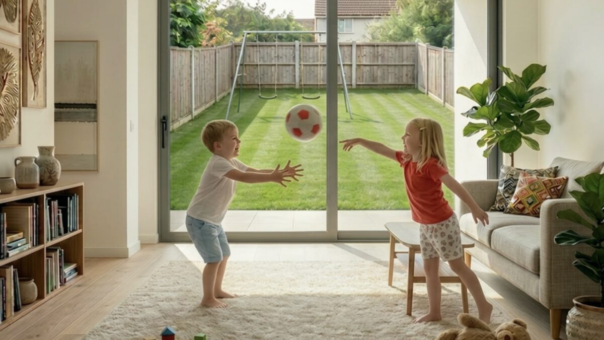 Foto kinderen bal living liggend